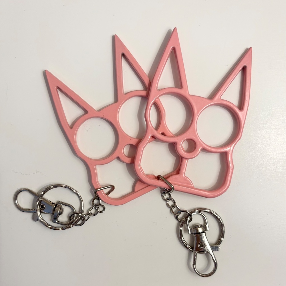 Cat Ears~Pointy Ears Knuckles Safety Keychains ~ 2 pink cat keychains